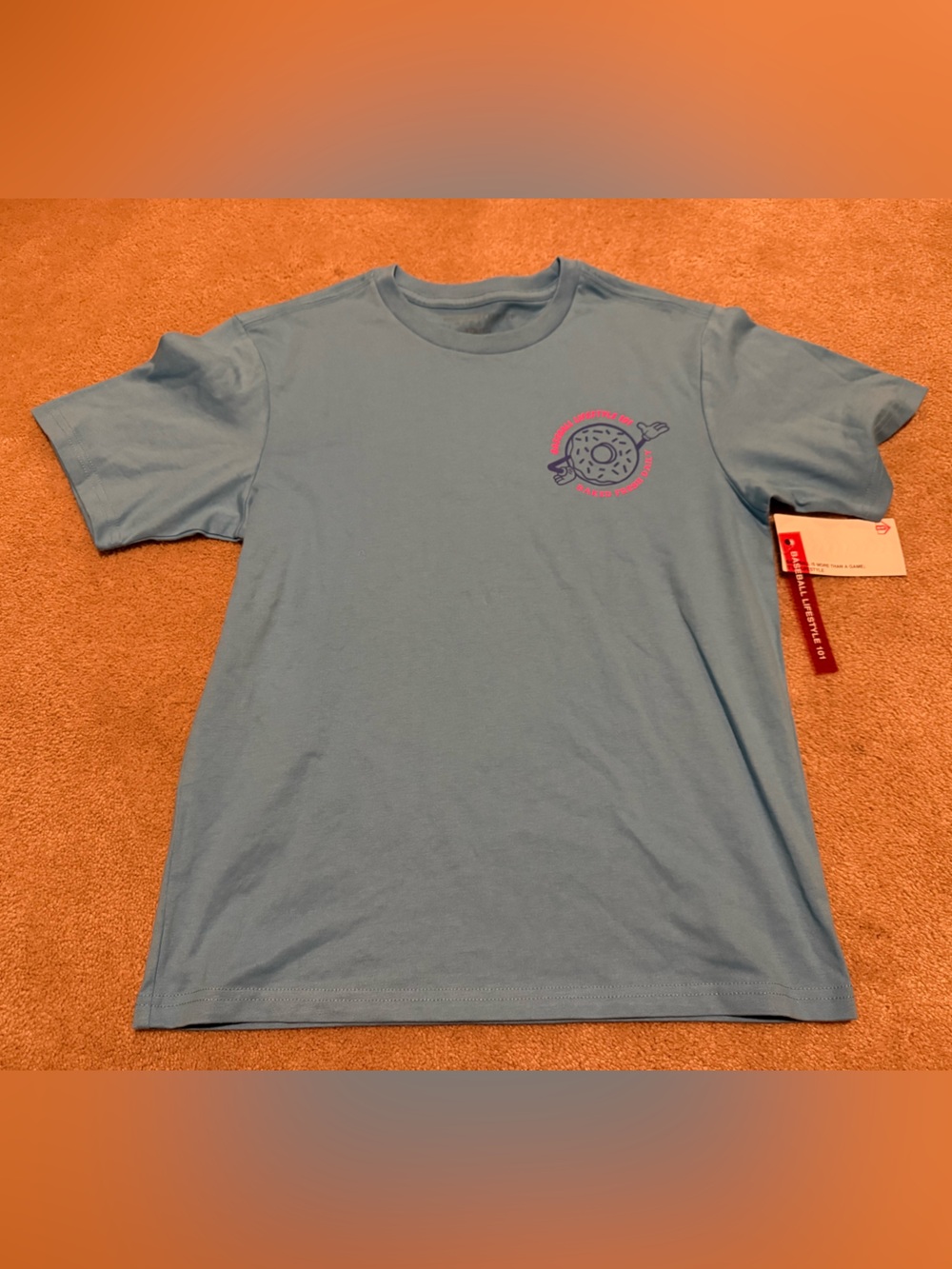 Light Blue Baseball Lifestyle Graphic Tee with Small Front Donut Print
